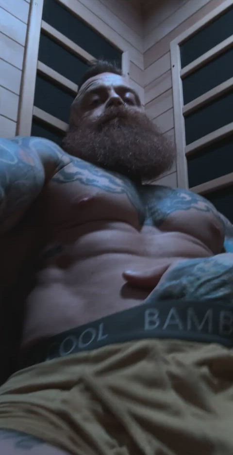 abs beard muscles nsfw solo tattoo gif
