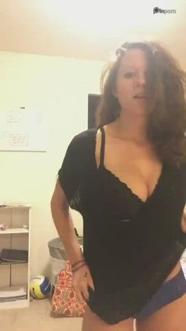 ass boobs brunette busty dirty talk petite strip teasing gif