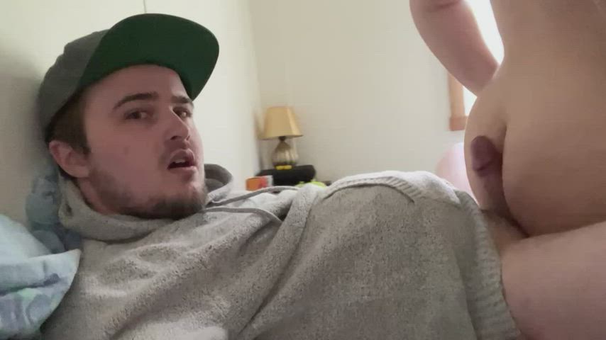 Making him shoot that premature cum into his own mouth with an assjob