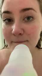 Shower dildo oral play. <3