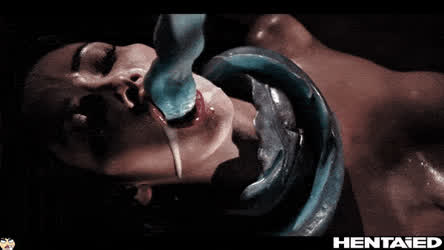 Fully filing her mouth