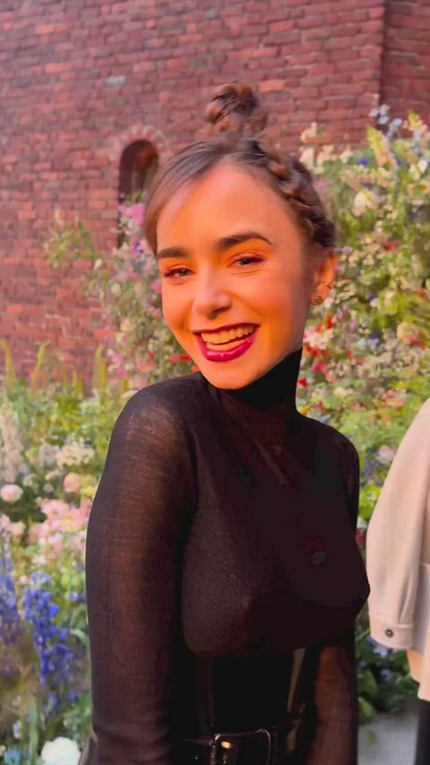 celebrity lily collins pokies see through clothing tits gif