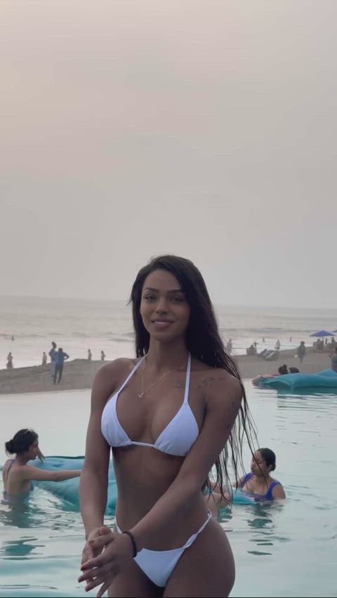 big tits boobs brunette curvy latina pool public sexy solo fun gif