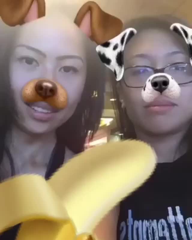 2 dogs eating a banana @renevanilla