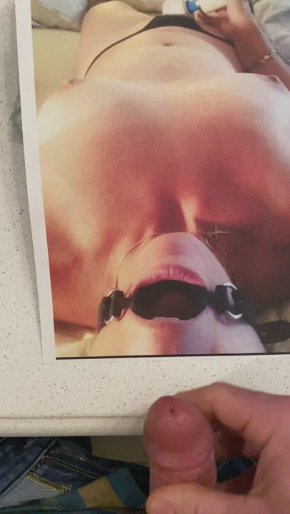 Ball Gagged Cum Tribute gif