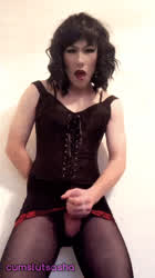 Brunette Corset Crossdressing Cum Cumshot Lingerie Lipstick Pantyhose Sissy Skirt