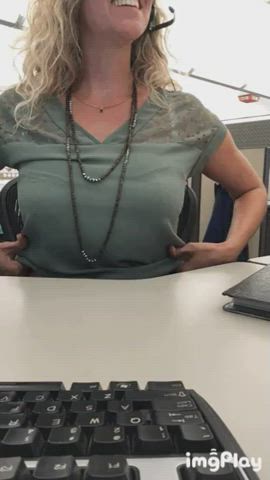 Amateur Flashing Homemade Hotwife MILF Office gif