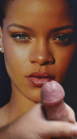 celebrity cock cum cumshot ebony facial rihanna tribbing tribute gif