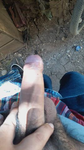 pissing outside with hard on