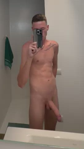 big dick cock gay mirror monster cock skinny twink uncut gif