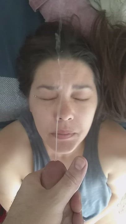 Huge load on her face