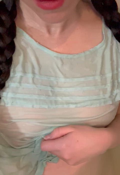 clothed cute onlyfans perky shower small tits tease tits wet gif
