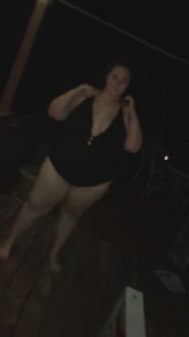 bbw big tits natural tits public saggy tits stripping undressing gif