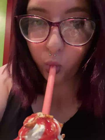glasses piercing sucking gif