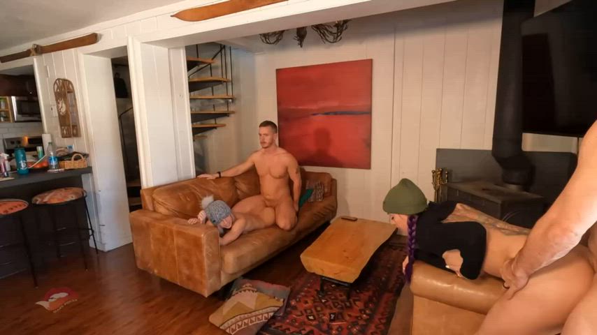 We came home to the cabin and all decided to fuck.