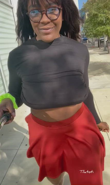I love showing my tits in public! Check out my Onlyfans for this full video + many