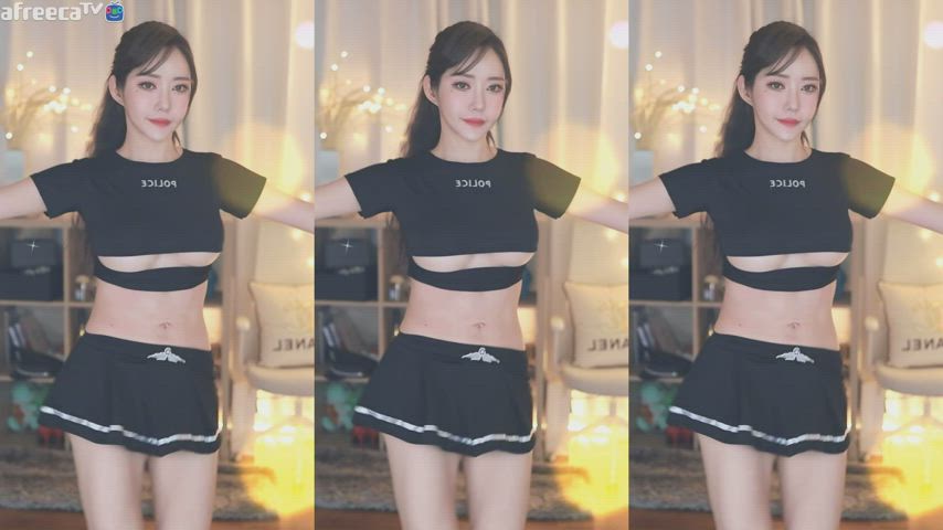 asian dancing fake tits korean pretty skirt uniform gif