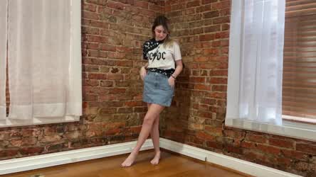 New! Patreon.com/Upskirts "London's Jean Skirt Panty Tease - Link in the comments