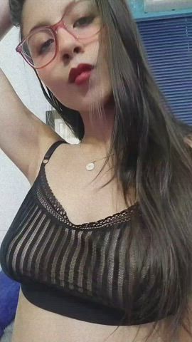 Glasses Lingerie Nipples Sensual Tits Webcam gif