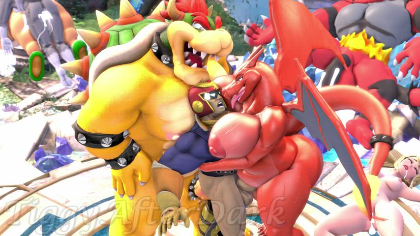 animation big tits bisexual boobs double teamed nsfw sex threesome gif