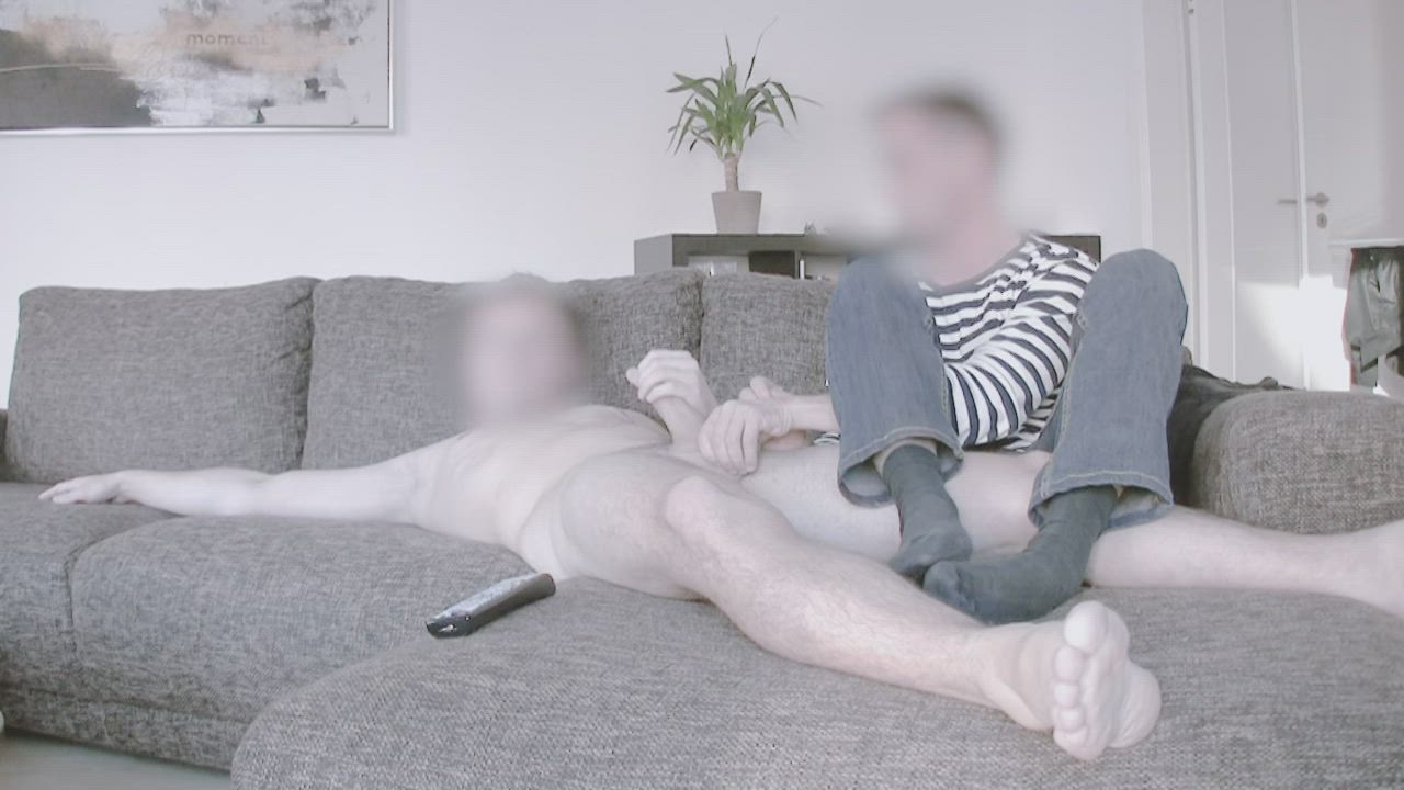 Helping my JO buddy as he chills and we watch some porn