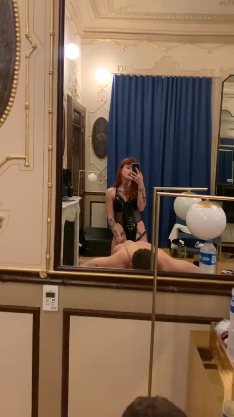 Hear him moan while I fuck him in front of the mirror