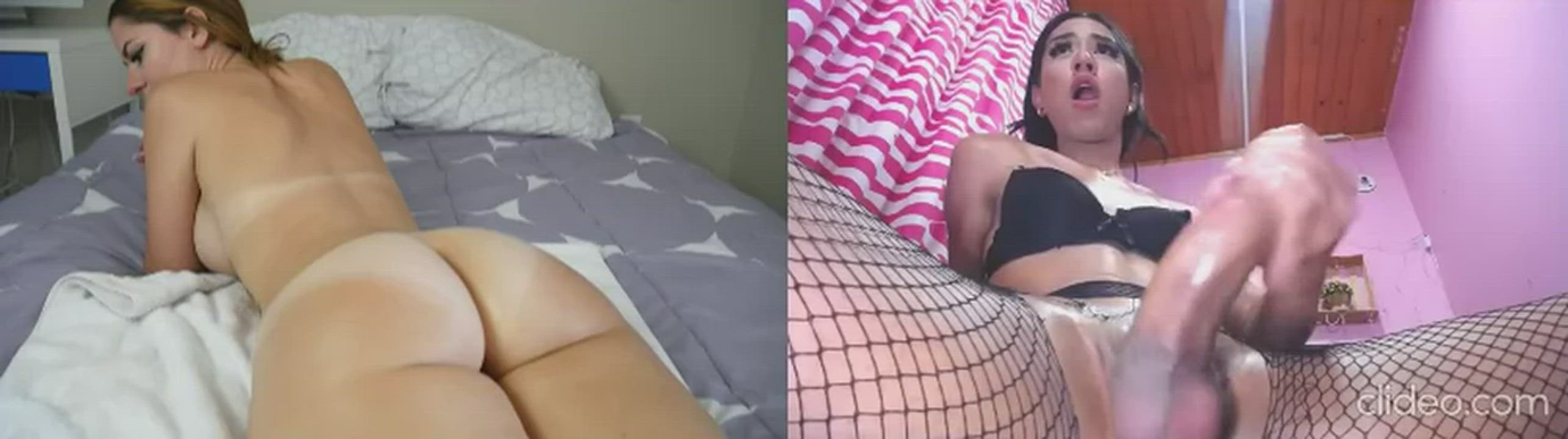Cum Cumshot Female Masturbating Split Screen Porn T-Girl Trans Women gif