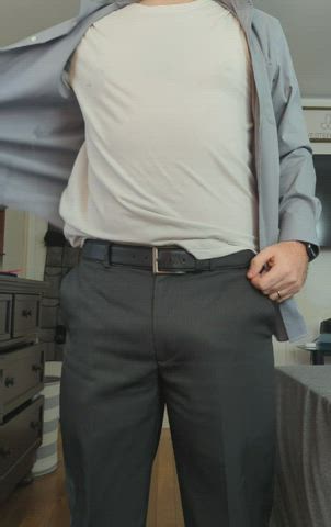 Dad (35) stripping out of my suit after work, couldn't help but grab a hold of my