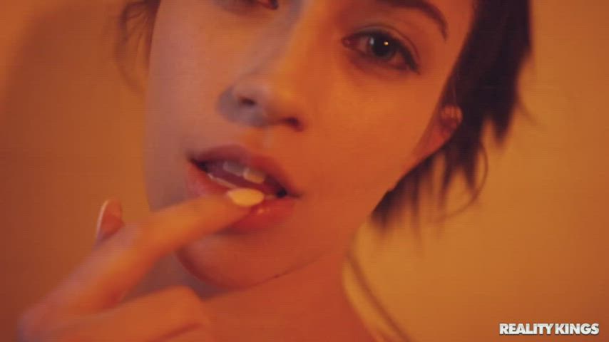 eye contact petite slow motion small tits tease tits gif