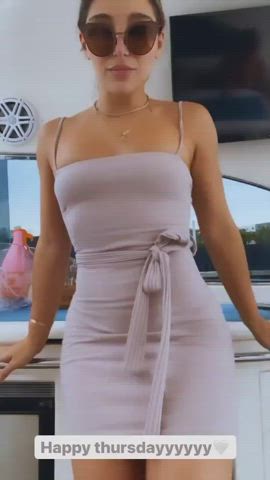 Abella in a tight dress