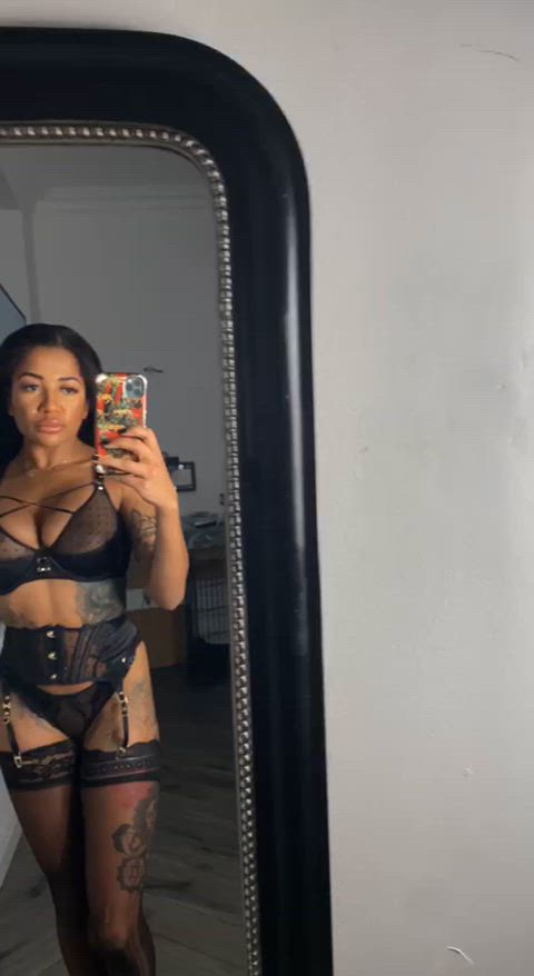 Today's loungewear...black thigh highs and see-through bra. Couldn't get more comfortable