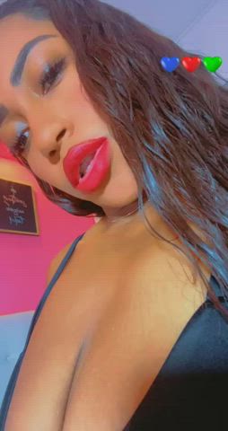 big tits camgirl ebony kiss latina lingerie natural tits smile webcam gif