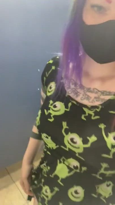 She's letting loose in the bathroom