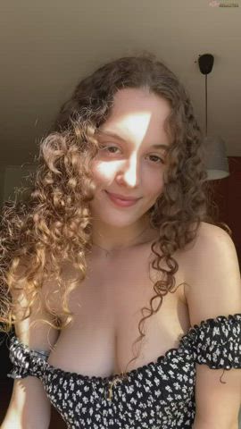 big tits curly hair cute goddess natural tits teen tiktok titty drop white girl gif
