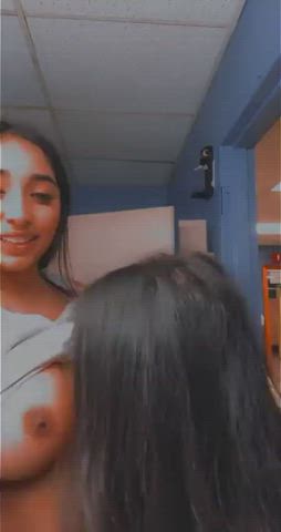 2 latinas sucking tits and kissing