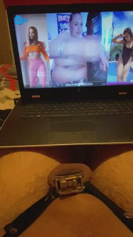 Once again nothing hits better than stroking a BBC dildo over my chastity cage watching