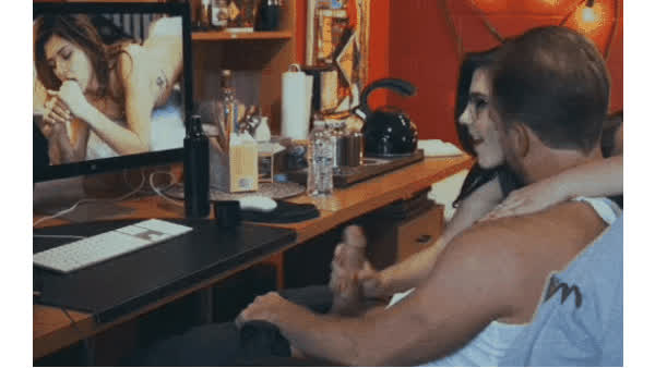 glasses handjob watching gif