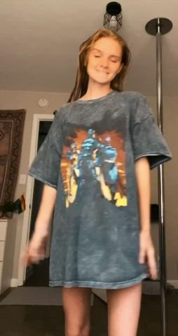amateur extra small flashing petite redhead small tits striptease tattoo thighs gif