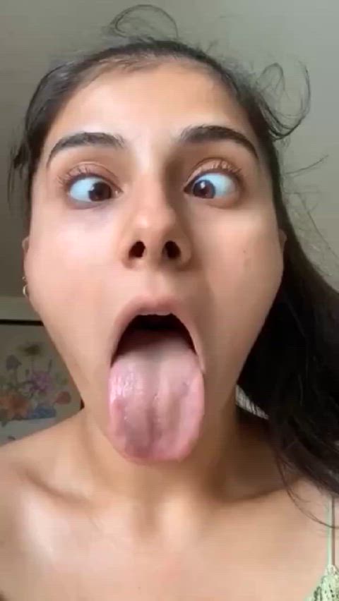 ahegao amateur babe brunette eye contact facial expression kinky teen tongue tongue
