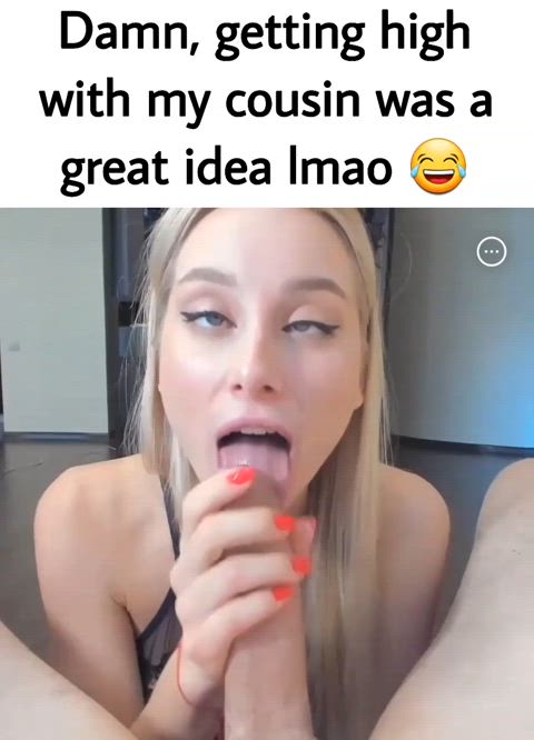 ahegao blonde blowjob caption cousin handjob taboo teen tongue tongue fetish gif