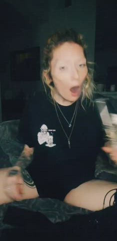 Blonde Clothed Petite Smoking gif
