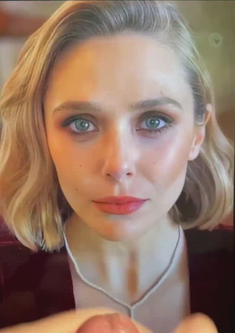 Glazing Elizabeth's perfect face with a massive cum facial