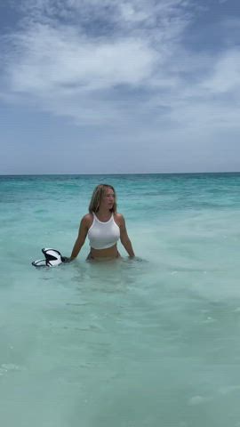 Beach Blonde Nipples Pokies See Through Clothing Tits Wet gif