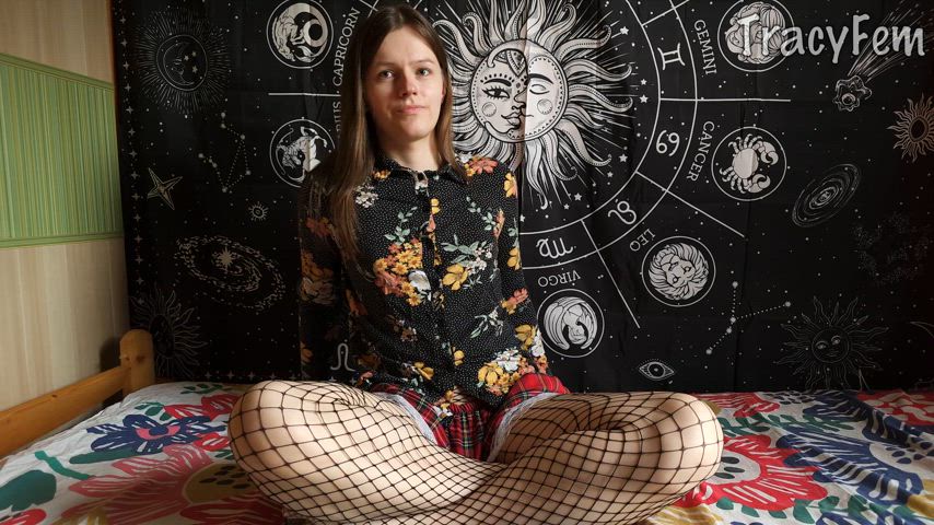 big dick femboy fishnet mtf skirt trans trans woman beautiful-trans-dick gif