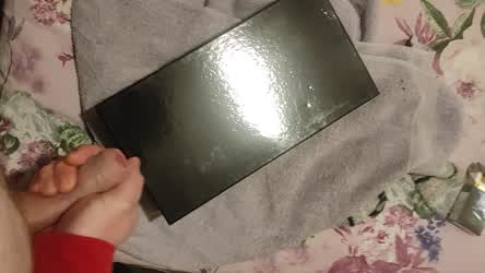 Polishing an old box with cock juice. Lol