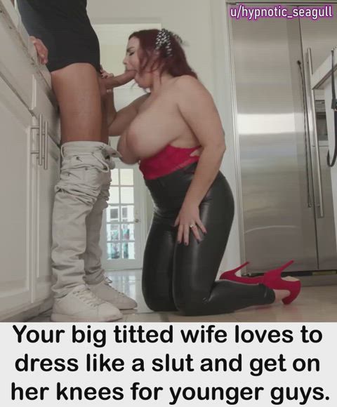 Wifey on her knees for younger guys