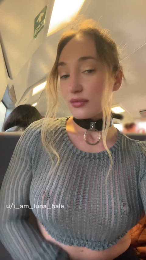 A collar, a sheer top, and the thrill of flashing a packed train!