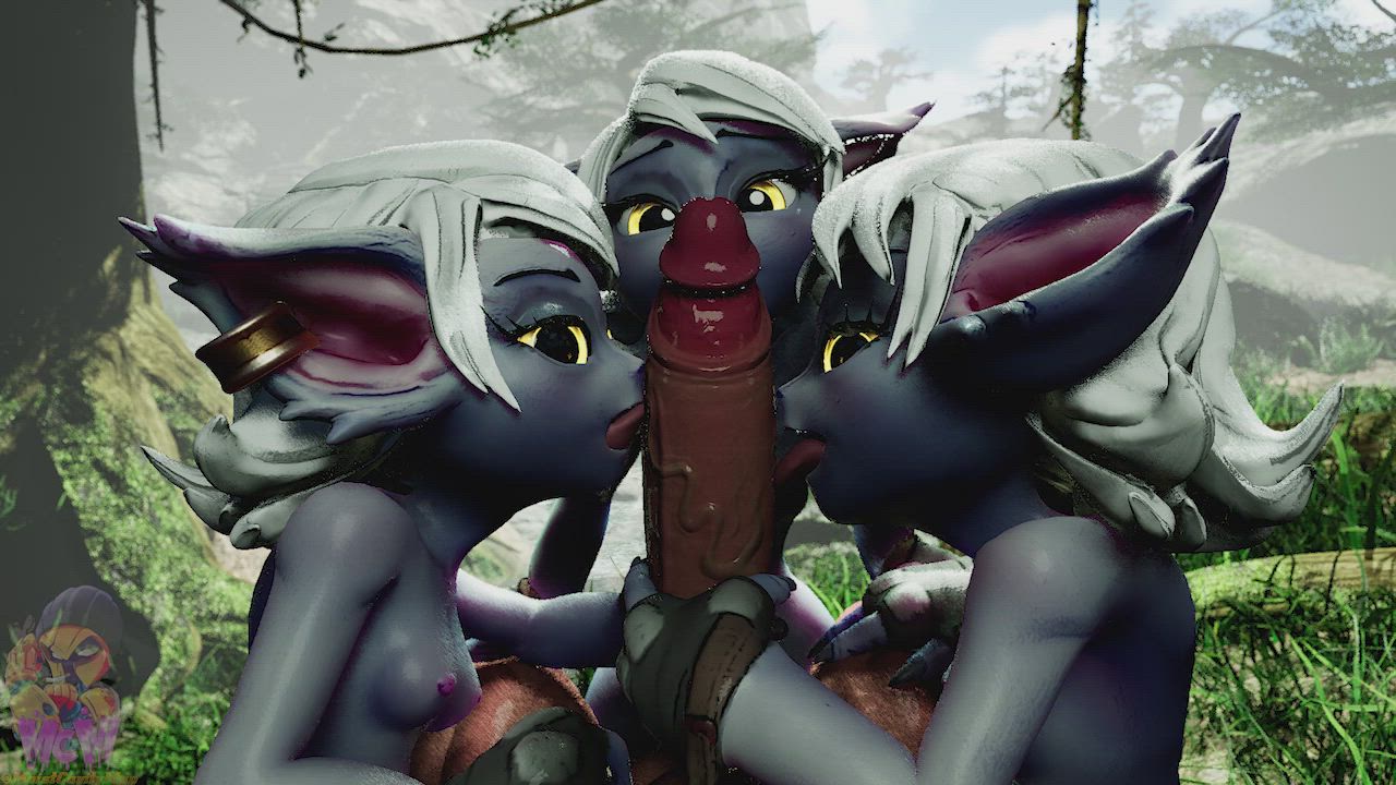 Licking Purple Bitch Threesome gif