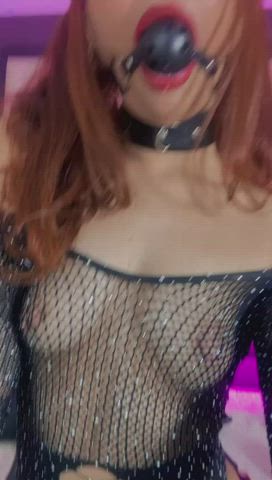 amateur bdsm ball gagged cute fishnet latina petite teen tits gif
