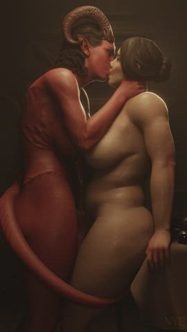 3d animation big dick fantasy futanari huge tits kissing rule34 gif